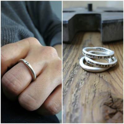 Personalized Silver Stacking Rings 2.5mm x 2mm Hand Stamped Organic Stackable Rings