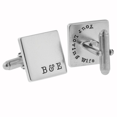 Personalized Square Silver Cuff Links - Gift for Groom