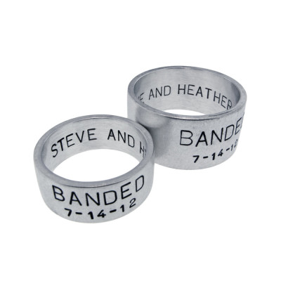 Personalized Sterling Silver Wedding Rings Engraved Couples Rings Unisex Band Set Artisan Handmade Silver Wide Band Tube Rings
