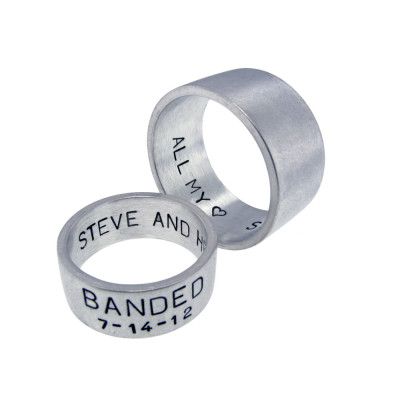 Personalized Sterling Silver Wedding Rings Engraved Couples Rings Unisex Band Set Artisan Handmade Silver Wide Band Tube Rings