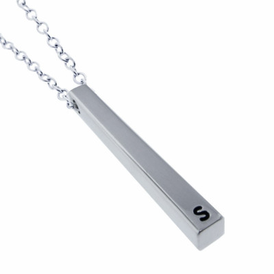 Personalized Vertical Silver Bar Necklace Hand Stamped Initial Custom Unisex 925 Jewelry Engraved Artisan Handmade Geometric Stick Pendant