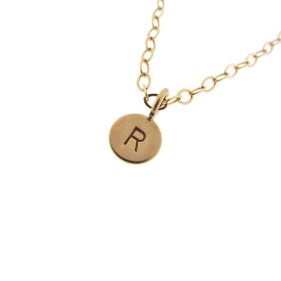 Petite Gold Charm Necklace Minimalist Jewelry Hand Stamped Letter on 5 - 16" Micro Gold Disc