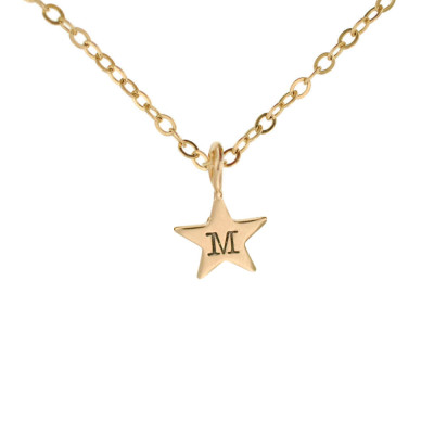 Petite Gold Star Charm Necklace Hand Stamped Initial Pendant Personalized Custom Engraved Artisan Handmade Fine Designer Fashion Jewelry