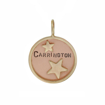 Rose Gold Charm with tiny stars Hand Stamped baby Name Rimmed Charm Personalized Jewelry Custom Boutique Fashion