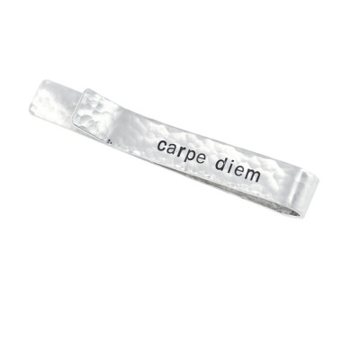 Silver Carpe Diem Tie Clip Personalized Sterling Men's Jewelry Accessories Hand Stamped Phrase Custom Engraved Artisan Hand Crafted Fine