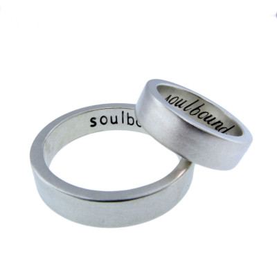 Simple Sterling Sliver Wedding Rings Personalized for the Bride and Groom - Custom Unisex Engraved Couples Rings Hand Stamped Soulbound