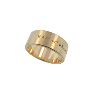 Solid Gold Coordinates Ring Hand Stamped GPS Location Custom Personalized Duck Band Wedding Ring Engraved Artisan Handmade Jewelry
