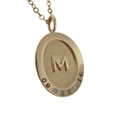 Solid Gold Initial Pendant Customized Wide Rimmed Wedding Jewelry Personalized Hand Stamped Engraved Artisan Handmade Designer Fashion