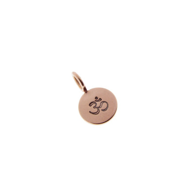 Solid Gold Om Symbol 3 - 8" Charm Custom 9mm Hand Stamped Meditation Pendant Personalized Artisan Handmade Designer Fashion Yoga Jewelry