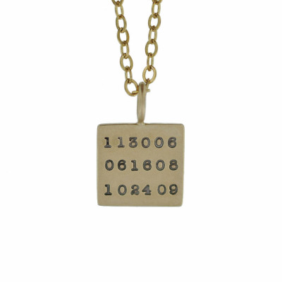 Square Gold Charm Pendant Necklace - Solid Gold Hand Stamped with Names - Dates - Letters - Symbols - Words - Design Your Own Jewelry