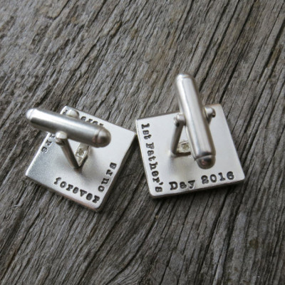 Stering Silver Diamond Cuff Links Hand Stamped Initials Names Monogram Date Custom Personalized Men's Jewelry Engraved Artisan Handmade Fine