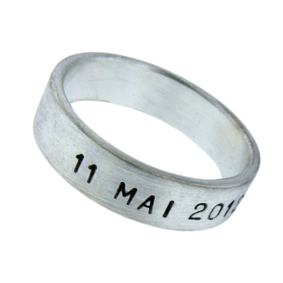 Sterling Silver Birth Date Ring Personalized Unisex Commemorative Jewelry Hand Stamped Names Dates Initials Custom Engraved Artisan Handmade