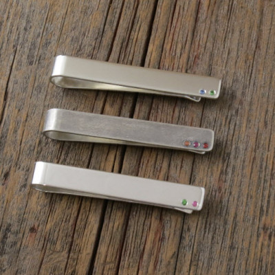 Sterling Silver Birthstone Tie Bar Personalized Men's Jewelry Hand Stamped Secret Message Family Commemorative Custom Handmade Fine