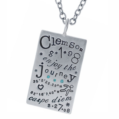 Sterling Silver Necklace Custom Mixed Text Story Pendant with Diamonds Personalized Hand Stamped Engraved Artisan Handmade Designer Jewelry