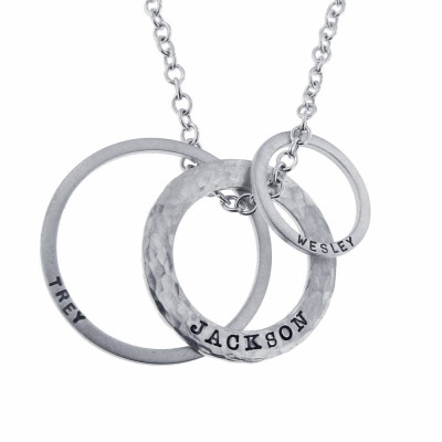 Sterling Silver Open Circle Necklace Hand Stamped Family Name Washer Charms Mommy Jewelry Personalized Custom Engraved Artisan Handmade Fine