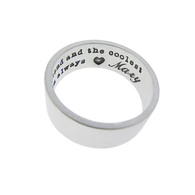 Sterling Silver Wide Wedding Band Personalized Classic Ring Hand Stamped Secret Message Names Custom Unisex Jewelry Engrave Artisan Handmade