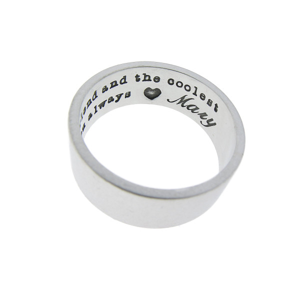 Sterling Silver Wide Wedding Band Personalized Classic Ring Hand Stamped Secret Message Names Custom Unisex Jewelry Engrave Artisan Handmade