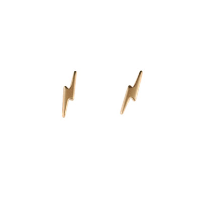 Tiny Gold Lightning Bolt Stud Earrings Solid Hand Crafted Artisan Handmade Jewelry Modern Everyday Ladies Studs