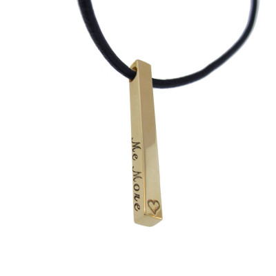 Vertical Gold Bar Necklace - Love You More Square Pendant Personalized Custom Jewelry Hand Stamped by Metal Pressions
