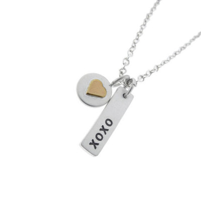 xoxo Hugs & Kisses Necklace Personalized Mixed Metal Jewelry Hand Stamped Love Pendant Custom Engraved Artisan Handmade Fine Valentine's