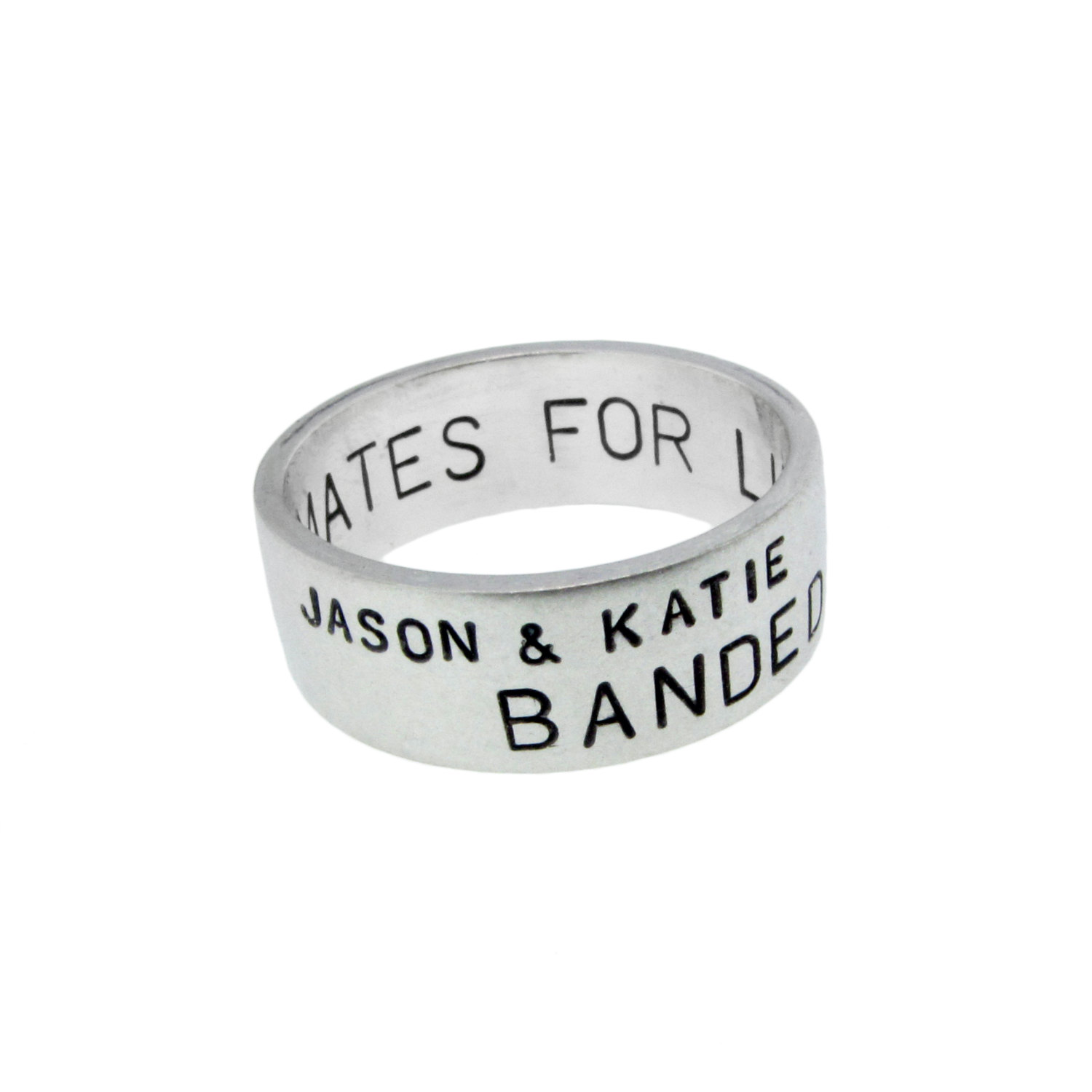 Mens Silver Wedding Band With Hand Stamped Names Date Vows Engraved