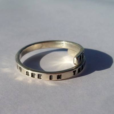 Be the change you want to see in the world' - Gandhi Handstamped Silver lyric Ring.