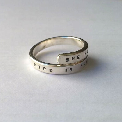 Fleetwood Mac Handstamped Sterling Silver Ring - She rules her life like a bird in flight. 925 - Adjustable