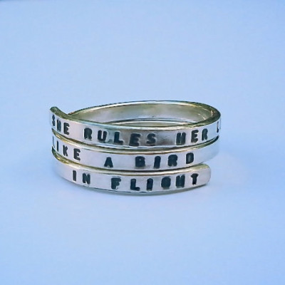 Fleetwood Mac Handstamped Sterling Silver Ring - She rules her life like a bird in flight. 925