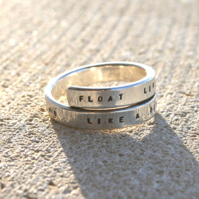 Float like a Butterfly - Sting like a bee' Handstamped Sterling Silver Ring - Muhammad Ali . 925 - Adjustable