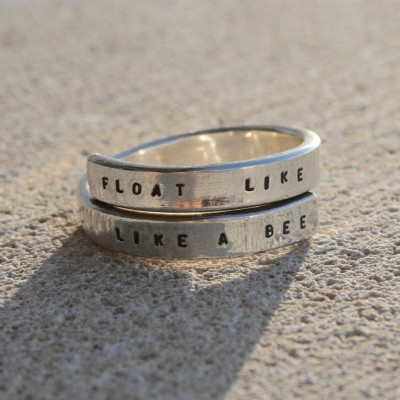 Float like a Butterfly - Sting like a bee' Handstamped Sterling Silver Ring - Muhammad Ali . 925 - Adjustable