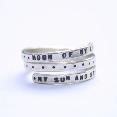 Game of Thrones handstamped Silver double quote Ring 'Moon of my life...My sun and Stars' - Sterling Silver 925