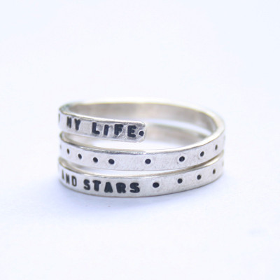 Game of Thrones handstamped Silver double quote Ring 'Moon of my life...My sun and Stars' - Sterling Silver 925