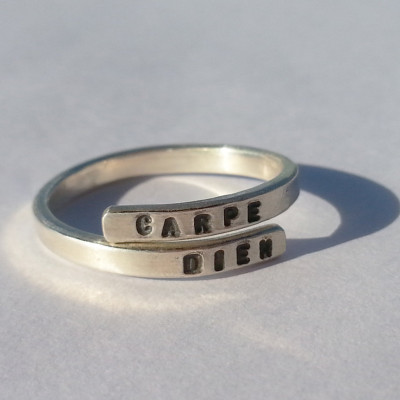 Hand stamped Silver Ring 'Carpe Diem' Sterling Silver - Adjustable