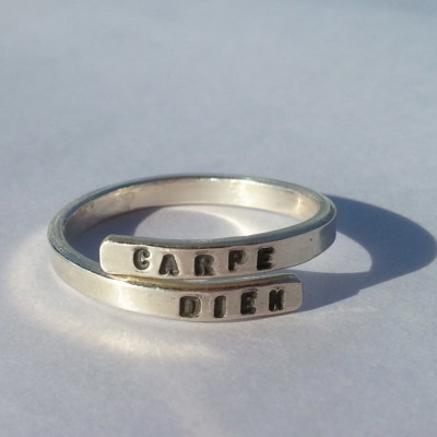 Hand stamped Silver Ring 'Carpe Diem' Sterling Silver - Adjustable