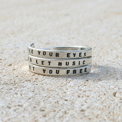 Phantom of the Opera Hand stamped Silver Quote Ring 'Close your eyes and let music set you free' Sterling Silver