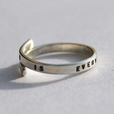 SIlver quote ring. 'Music is Everything to Me' Sterling Silver 925 Handstamped - Handmade and Adjustable