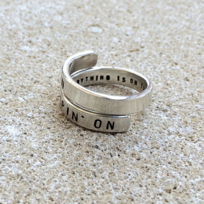 Trio Frisson - handstamped Silver Lyric Ring 'Keep On Keepin' On' Sterling Silver - Adjustable