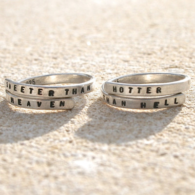 Two Florence and the Machine SIlver Lyric rings. 'Sweeter than heaven' & 'Hotter than hell' Sterling Silver 925