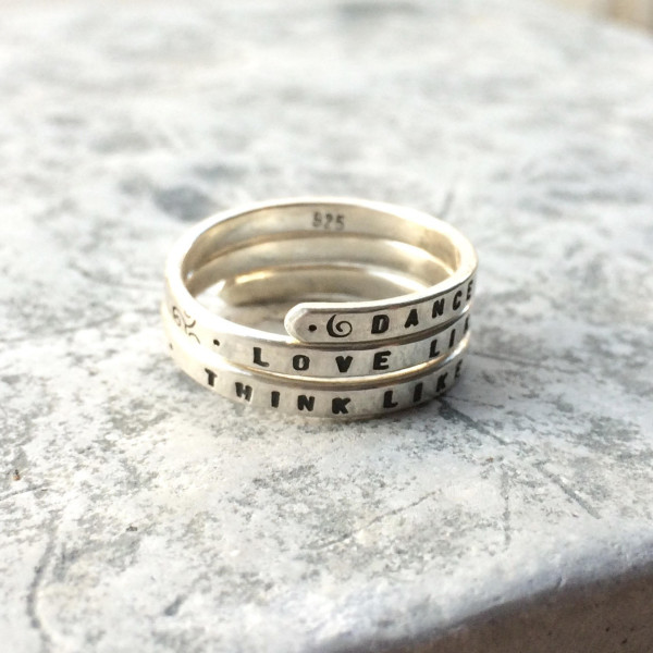 Wild Woman Hand stamped Silver Quote Ring 'Dance like the Maiden - Love like the Mother - Think like the Crone' Triple Goddess Ring.