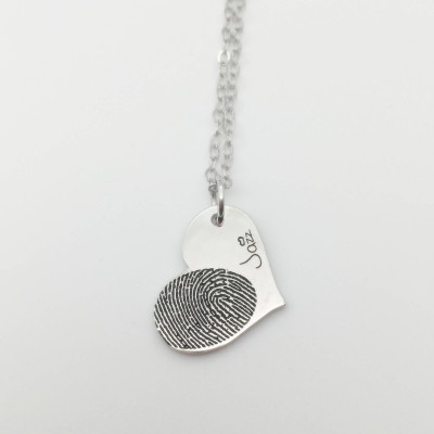 Fingerprint Necklace Heart - sharp necklace - Dainty necklace - Handwriting necklace