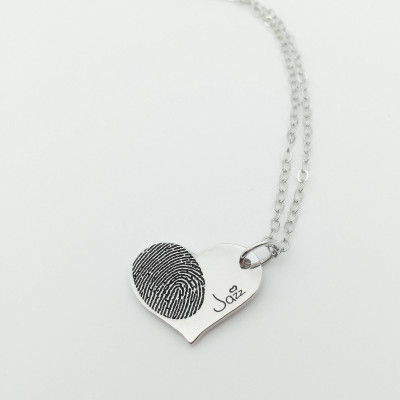 Fingerprint Necklace Heart - sharp necklace - Dainty necklace - Handwriting necklace