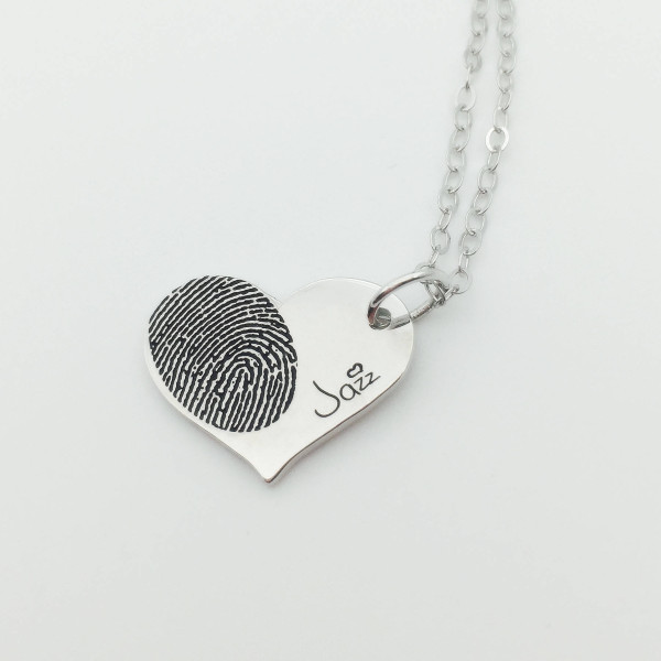 Fingerprint Necklace Heart - sharp necklace - Dainty necklace - Handwriting necklace