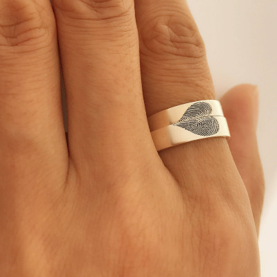 Heart - Sharp Fingerprint Ring - High Quality Handwriting Ring - Wedding Band - Promise Ring