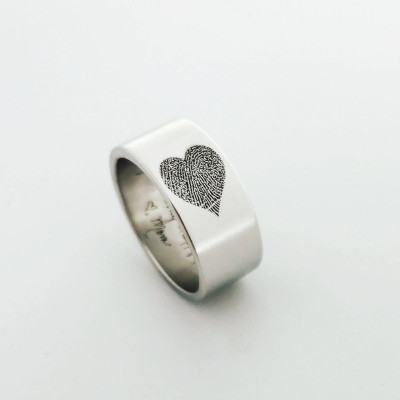 Heart - Sharp Fingerprint Ring - High Quality Handwriting Ring - Wedding Band - Promise Ring