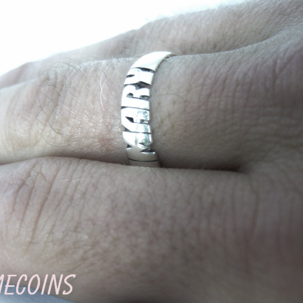 5mm Sterling Silver Personalized Hand Cut Name Ring