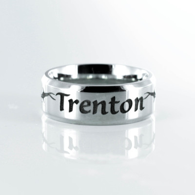 Barbed Wire Name Ring - custom name engraved Personalized comfort fit 7mm ring