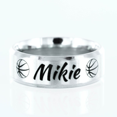 Basketball Name ring - custom engraved Personalized comfort fit 7mm ring