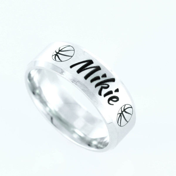 Basketball Name ring - custom engraved Personalized comfort fit 7mm ring
