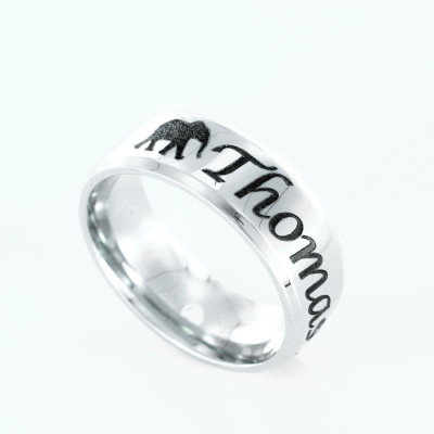 Elephant ring - with custom name engraved Personalized comfort fit 7mm ring