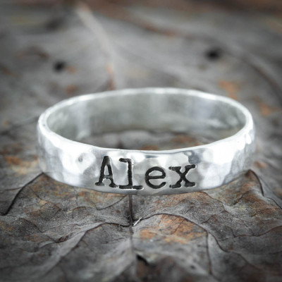 Silver Name Ring - Vintage style - hammered and engraved 5mm ring